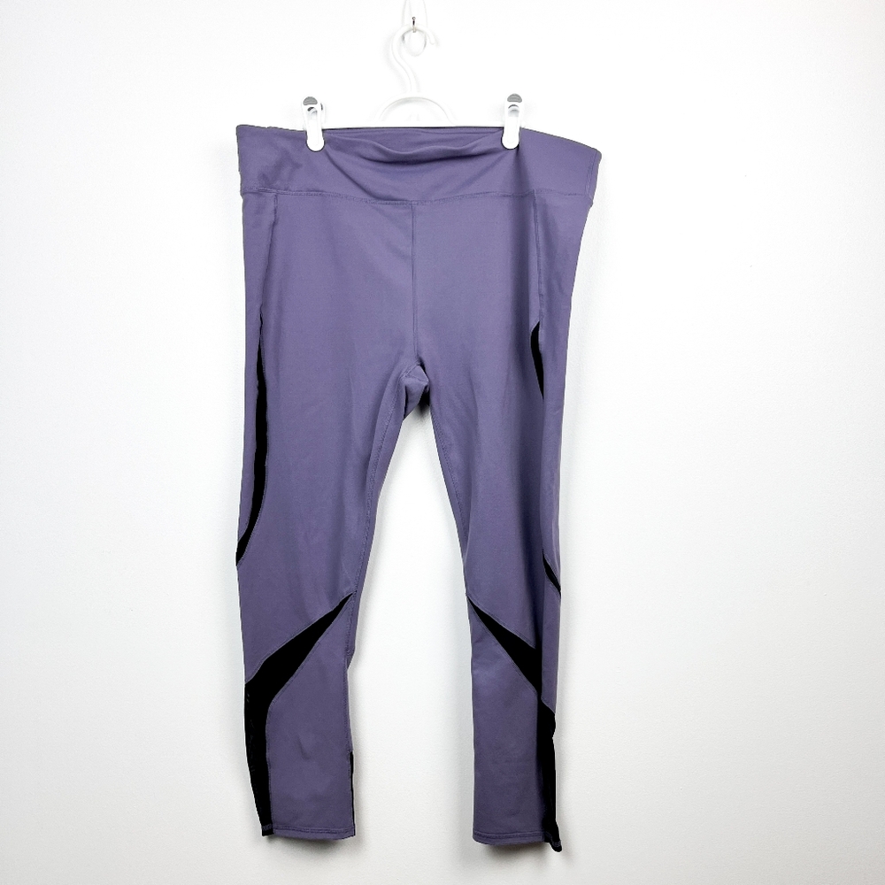 Fabletics Purple & Black (with Mesh) Athletic Leggings